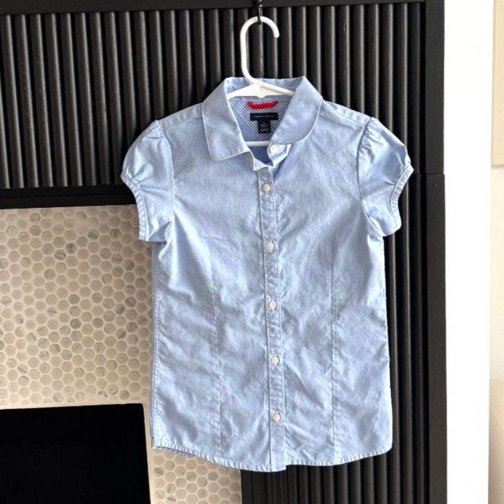Tommy Hilfiger Girls Size 8 Light Blue Short Sleeve Shirt Dress - School Uniform